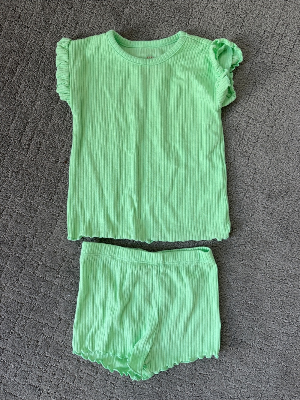 Cat & Jack Girls Mint Ribbed Ruffle Sleeve Top and Shorts Set